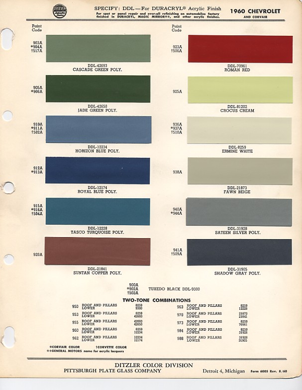 1960 Chevrolet Color Chart