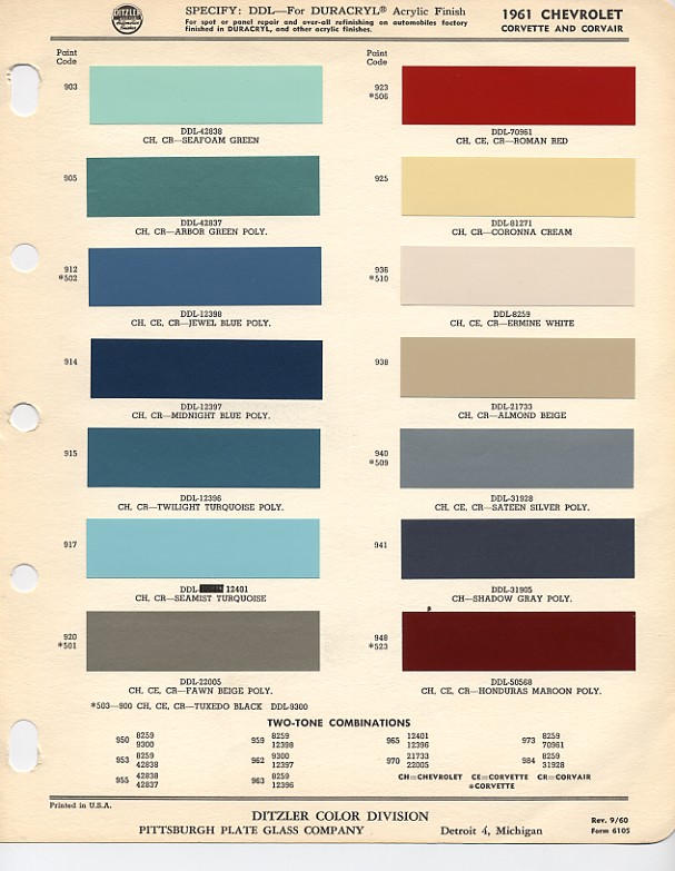 1958 Cadillac Color Chart