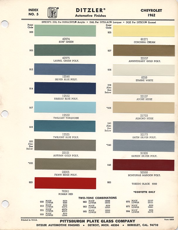 1958 Chevrolet Color Chart