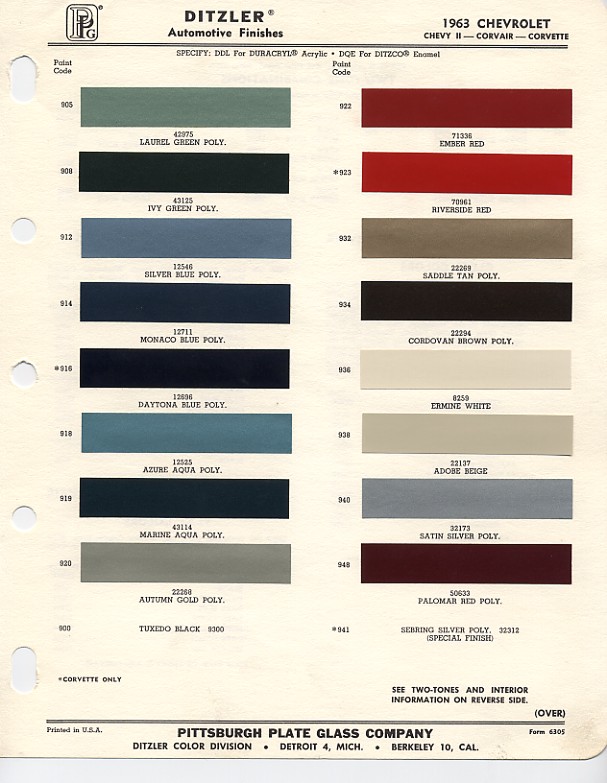 2011 Corvette Colors Chart