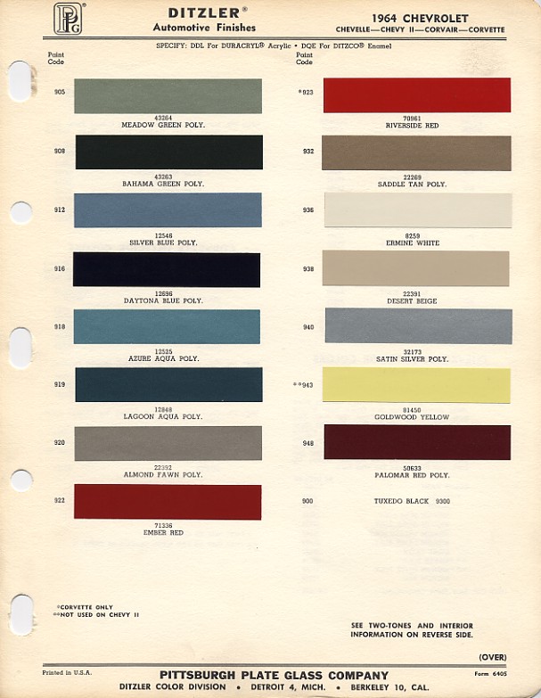 1960 Chevrolet Color Chart